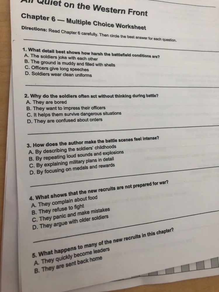 all quiet on the western front chapter 6 — multiple choice worksheet di…