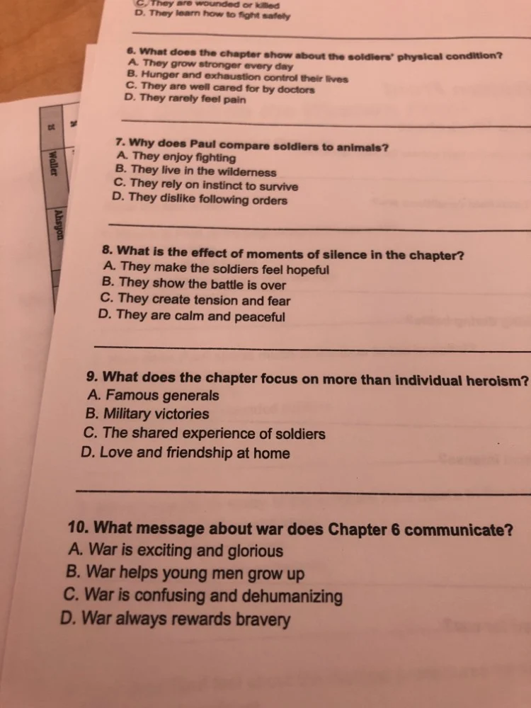 c. they are wounded or killed d. they learn how to fight safely 6. what…