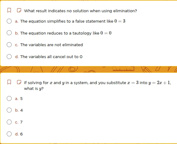 what result indicates no solution when using elimination? a. the equati…