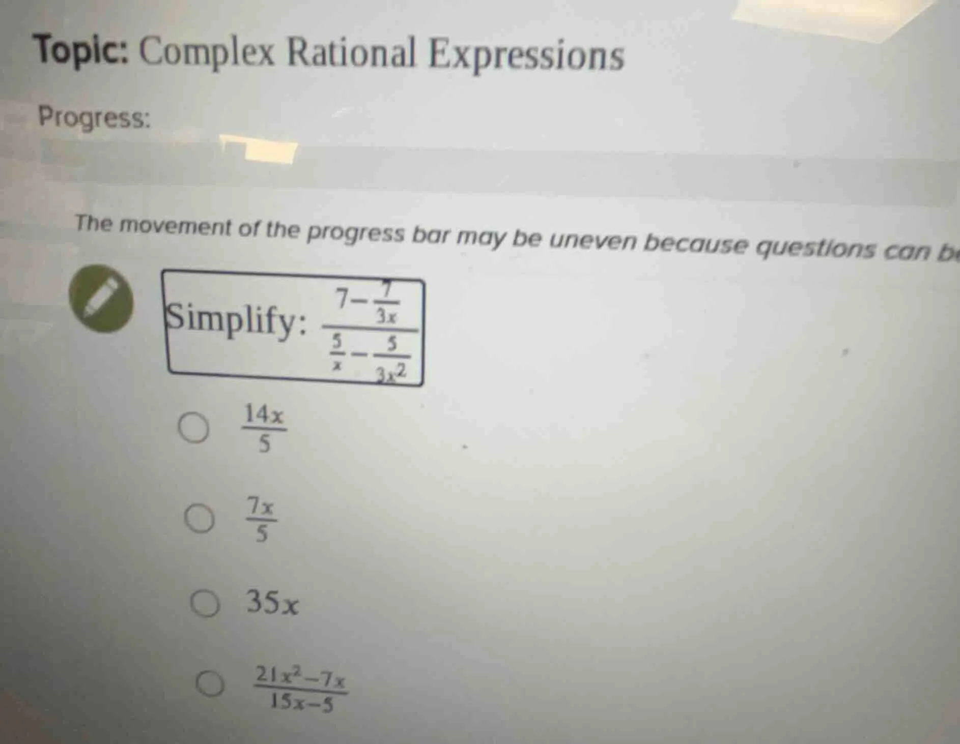 topic: complex rational expressions progress: the movement of the progr…