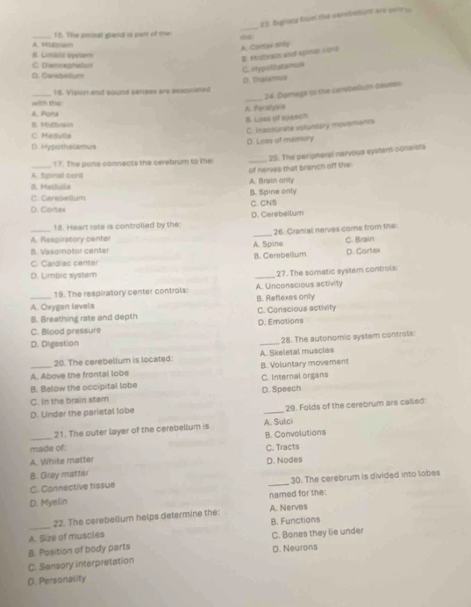 16. the pineal gland is part of the:a. midbrainb. limbic systemc. dienc…