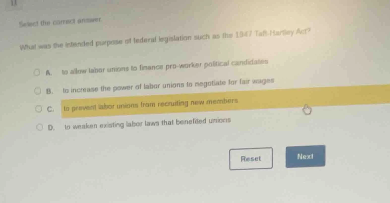 select the correct answer. what was the intended purpose of federal leg…