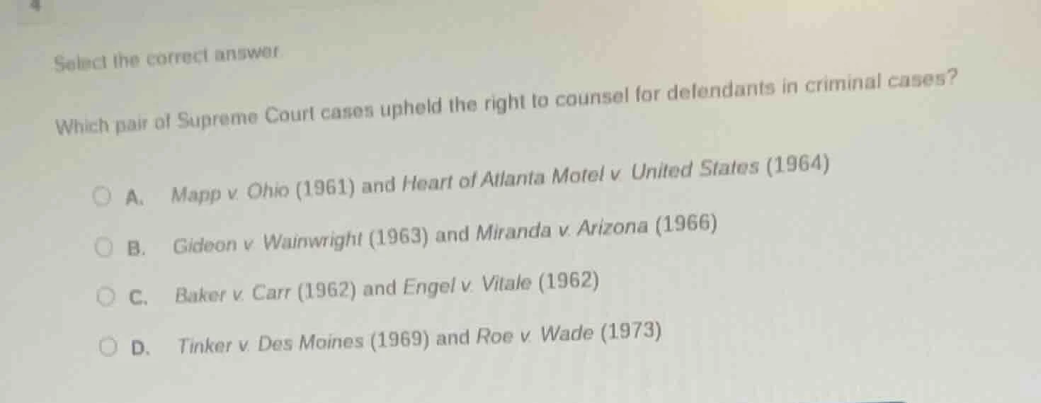 select the correct answer.which pair of supreme court cases upheld the …