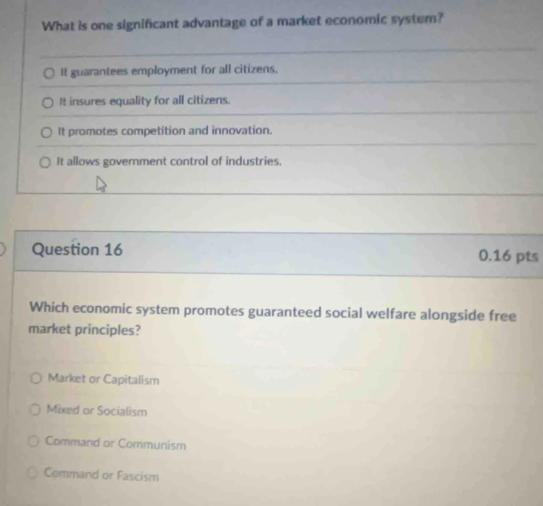 what is one significant advantage of a market economic system?○ it guar…