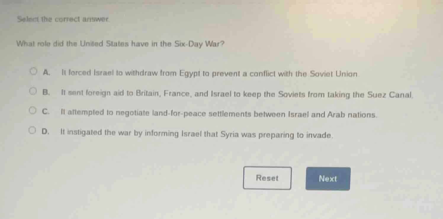 select the correct answer. what role did the united states have in the …