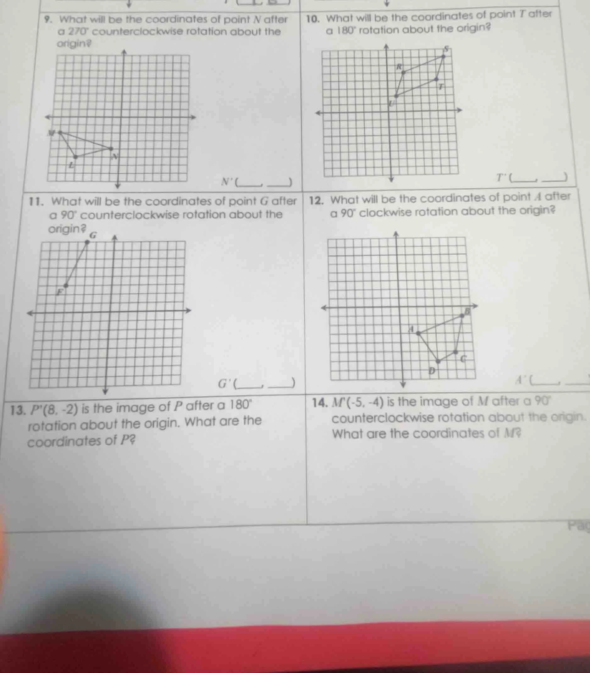 9. what will be the coordinates of point n after a $270^\\circ$ counter…