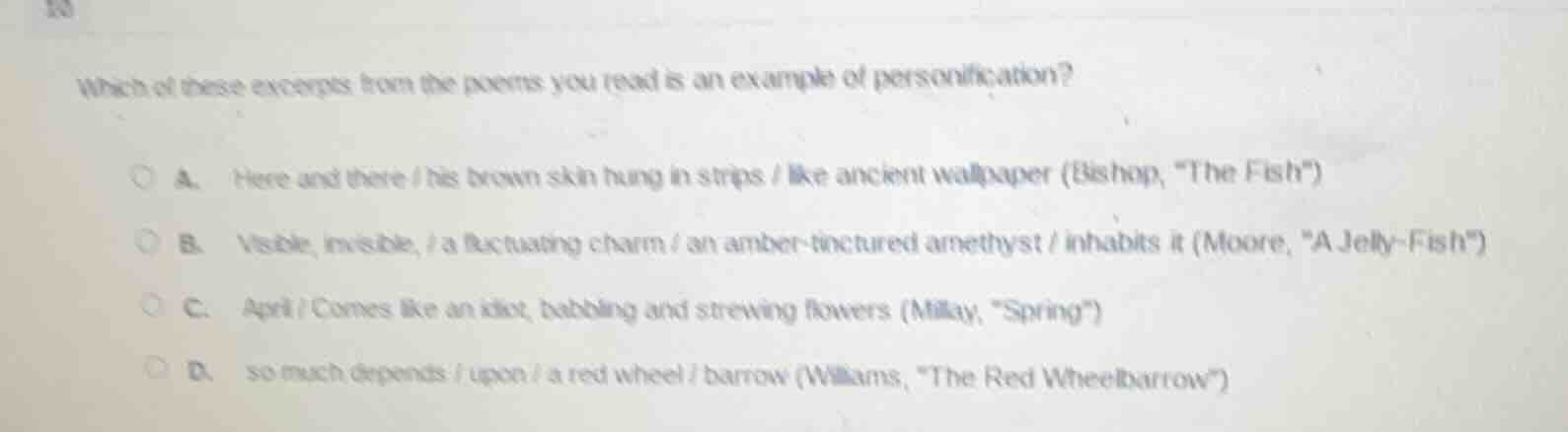 which of these excerpts from the poems you read is an example of person…