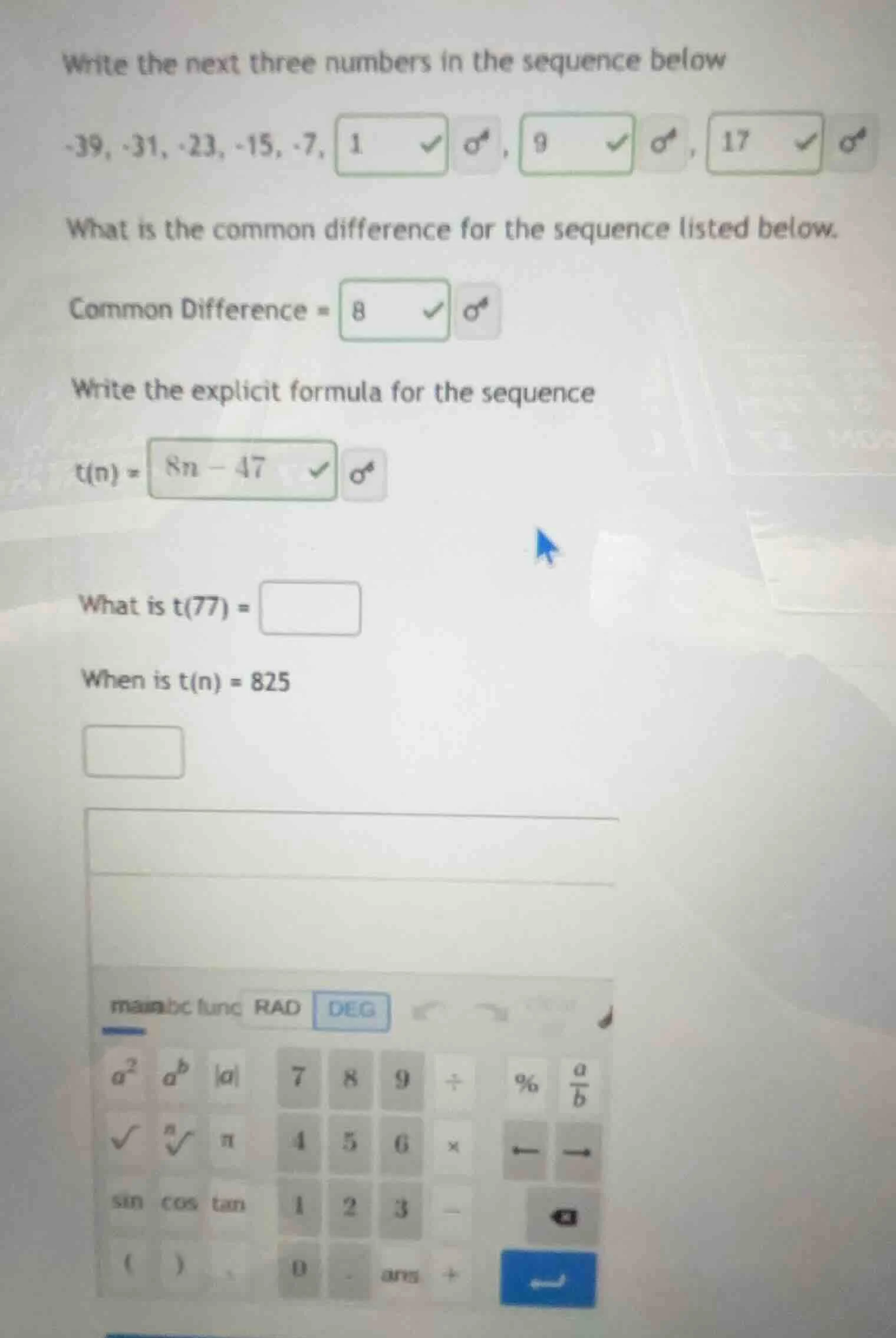 write the next three numbers in the sequence below -39, -31, -23, -15, …
