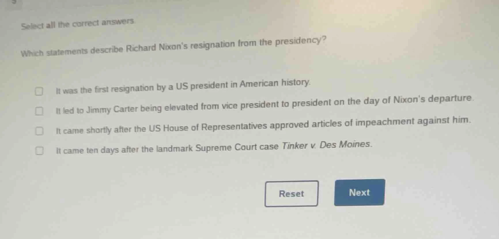 select all the correct answers. which statements describe richard nixon…