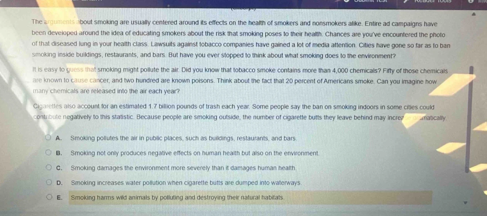 the arguments about smoking are usually centered around its effects on …