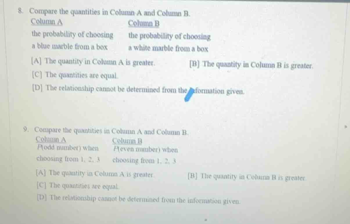 8. compare the quantities in column a and column b. column a column b t…
