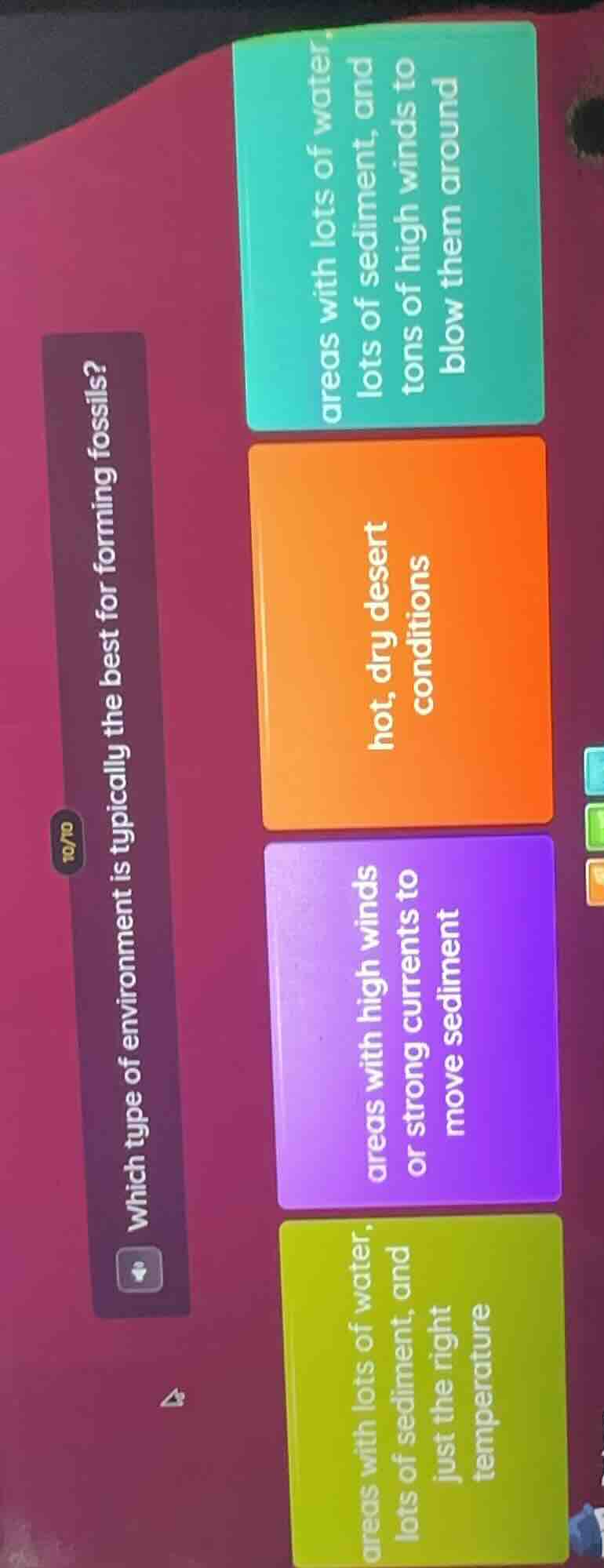 10/10 which type of environment is typically the best for forming fossi…