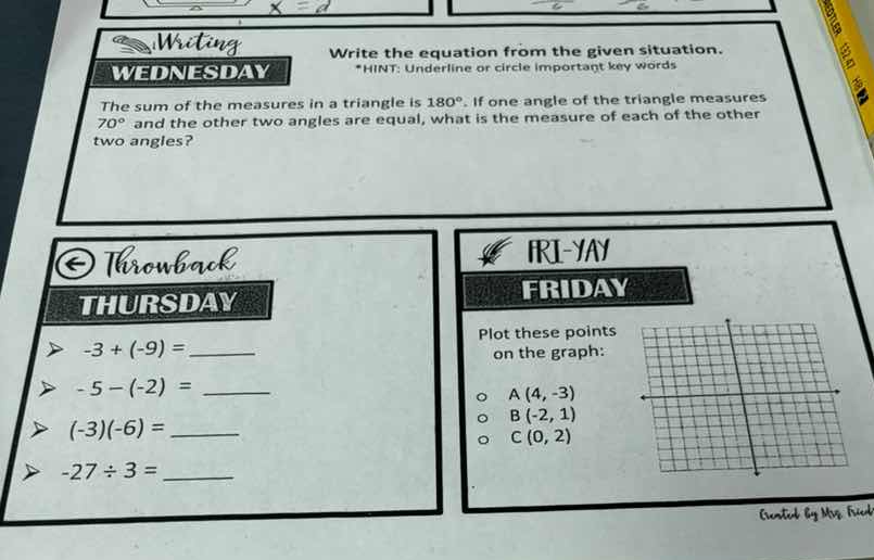 writing wednesday write the equation from the given situation. *hint: u…