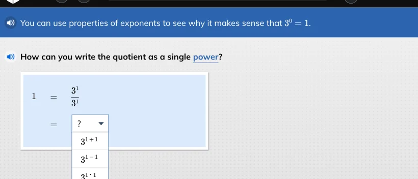 you can use properties of exponents to see why it makes sense that $3^0…