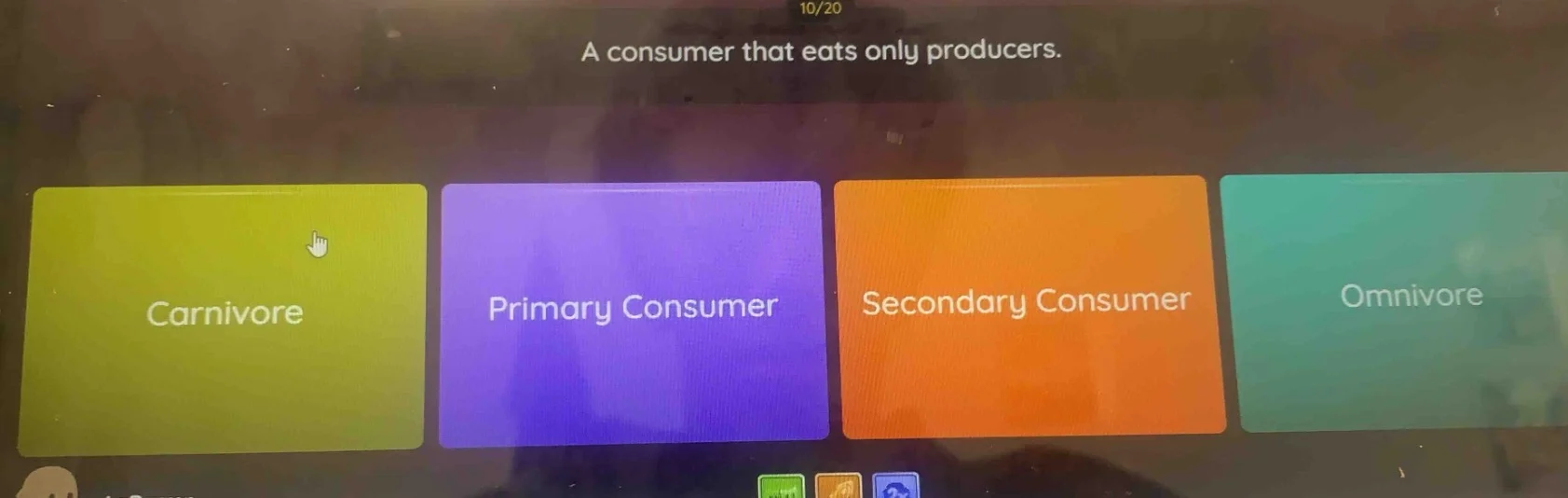 10/20 a consumer that eats only producers. carnivore primary consumer s…