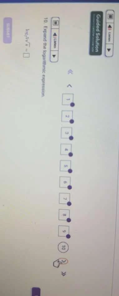 10. expand the logarithmic expression. $log_{7}sqrt{x} = \\square$