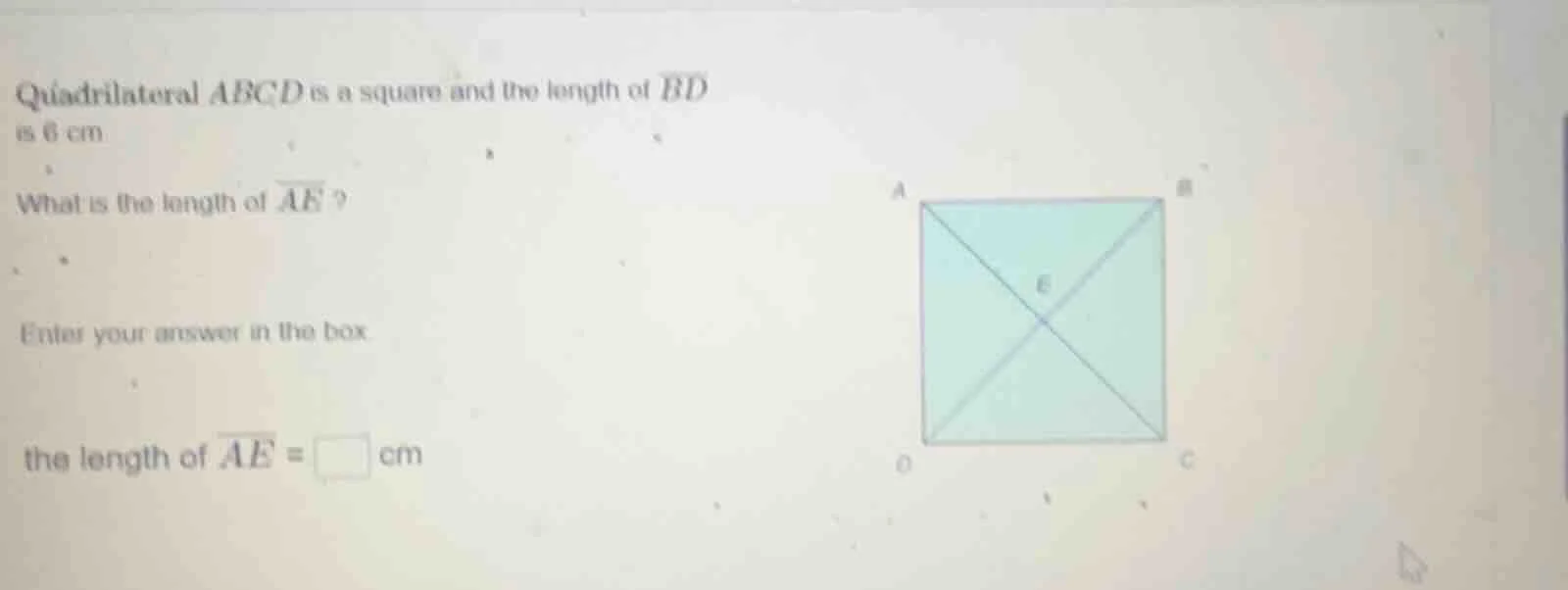 quadrilateral $abcd$ is a square and the length of $overline{bd}$ is 6 …