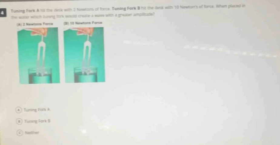 4. tuning fork a hit the desk with 2 newtons of force. tuning fork b hi…