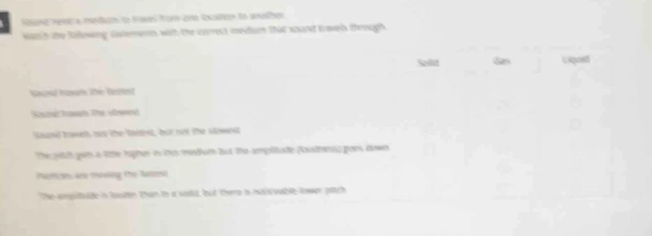 sound needs a medium to travel from one location to another.match the f…