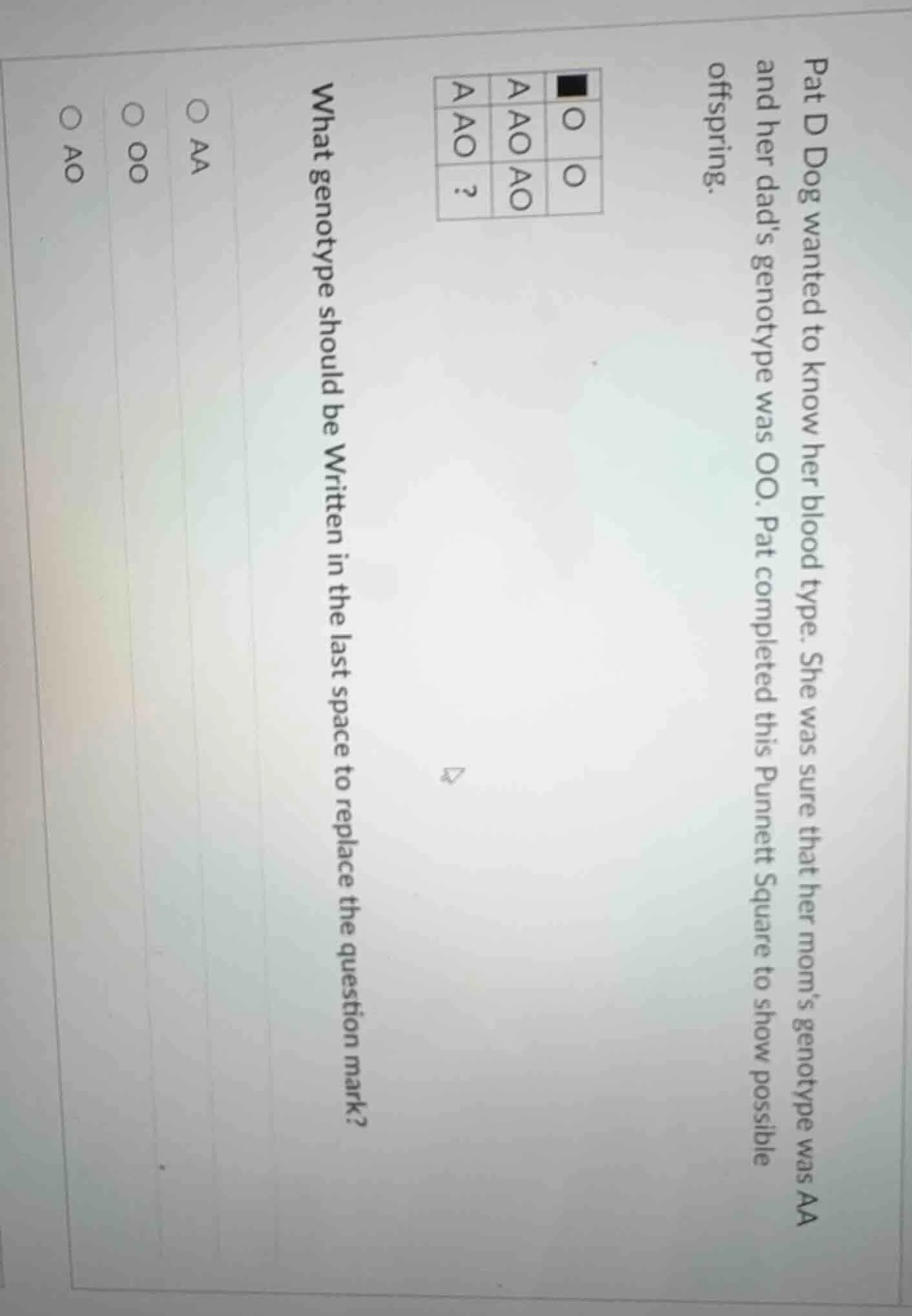 pat d dog wanted to know her blood type. she was sure that her moms gen…