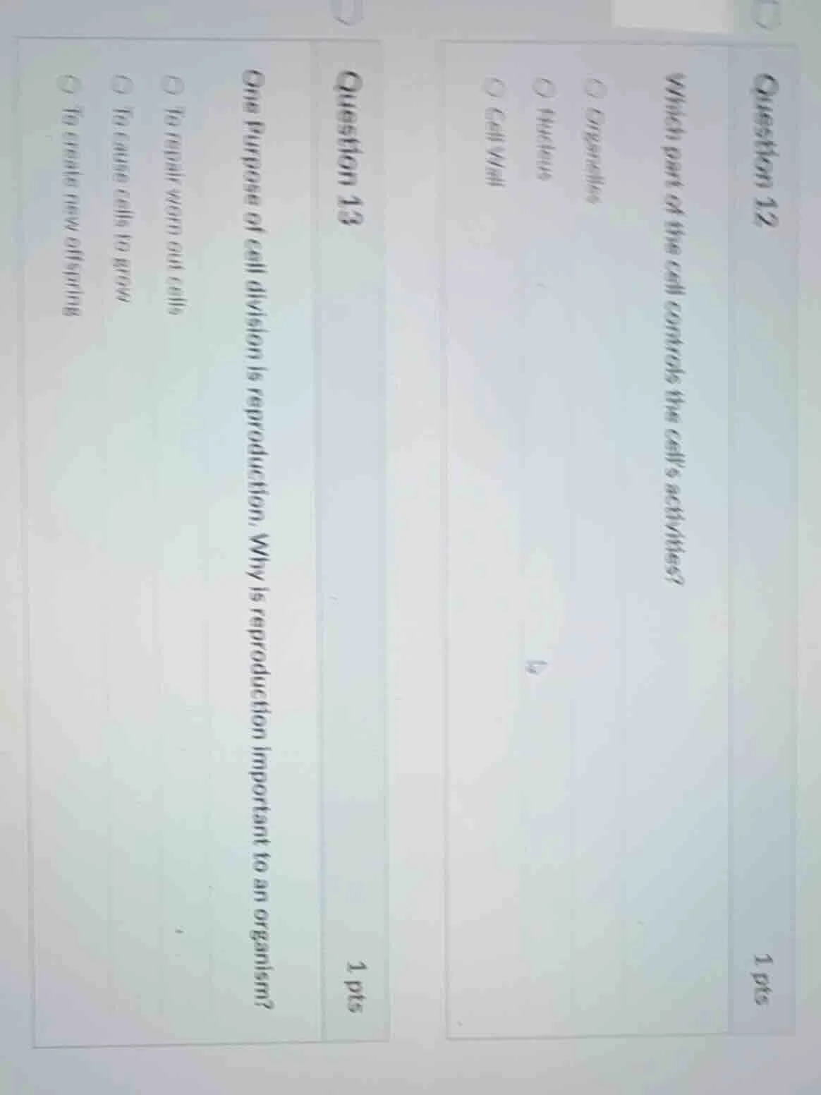 question 12 1 pts which part of the cell controls the cells activities?…