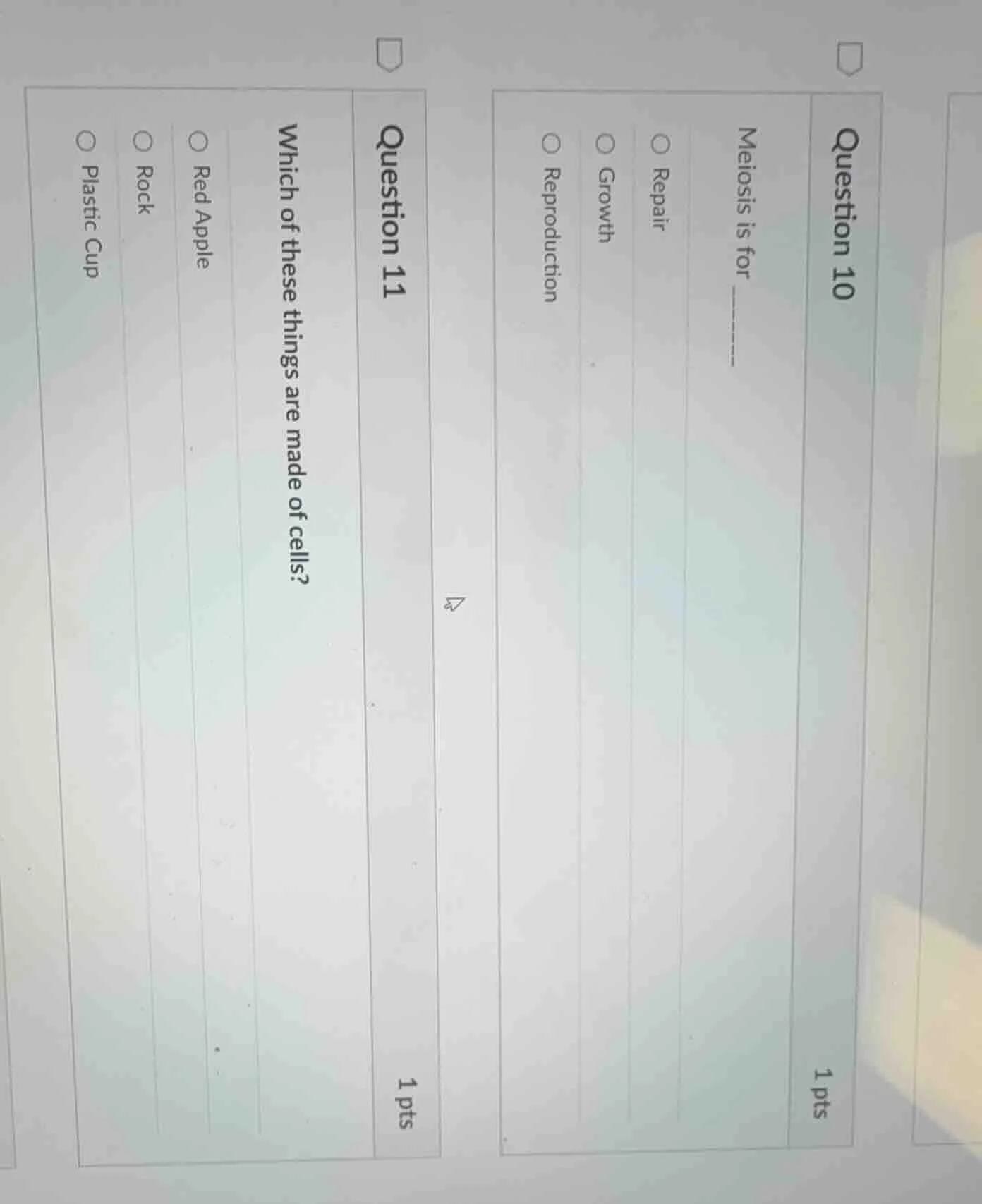 question 101 ptsmeiosis is for _______○ repair○ growth○ reproductionque…