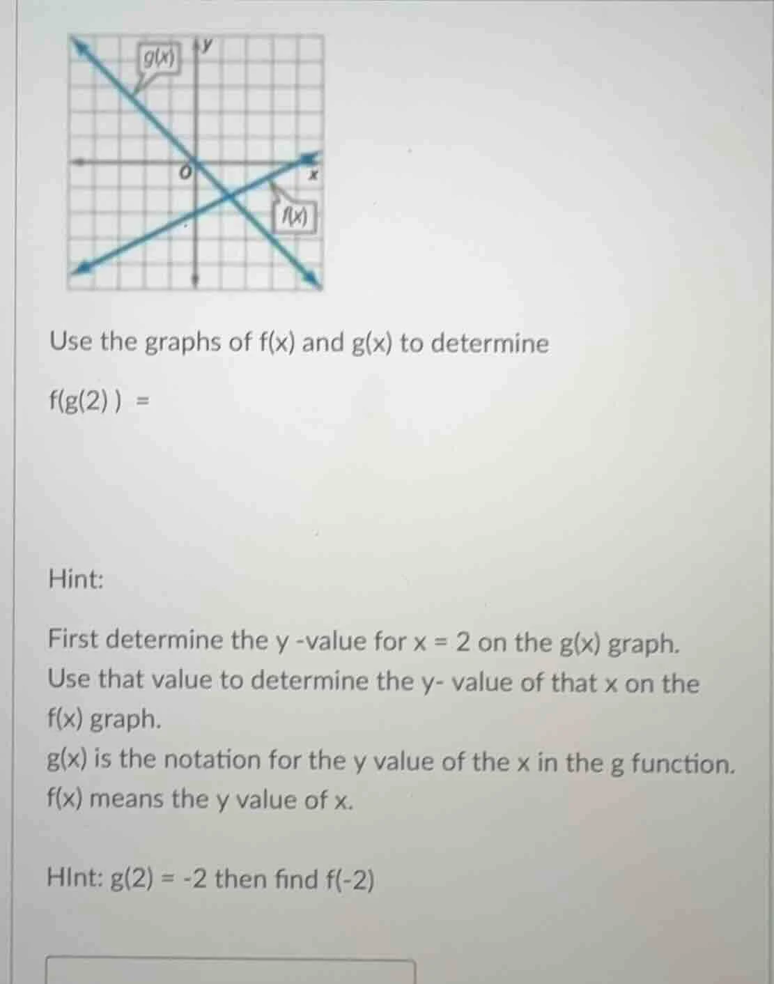 use the graphs of f(x) and g(x) to determine $f(g(2)) =$ hint: first de…
