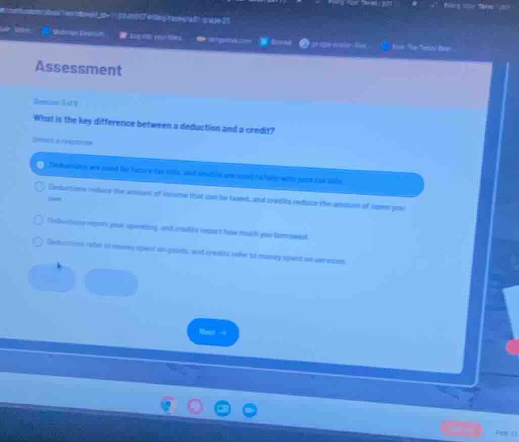 assessment question 1 of 2 what is the key difference between a deducti…