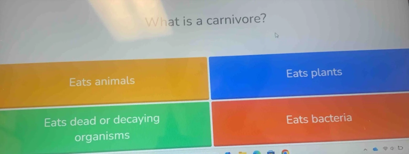 what is a carnivore? eats animals eats plants eats dead or decaying org…