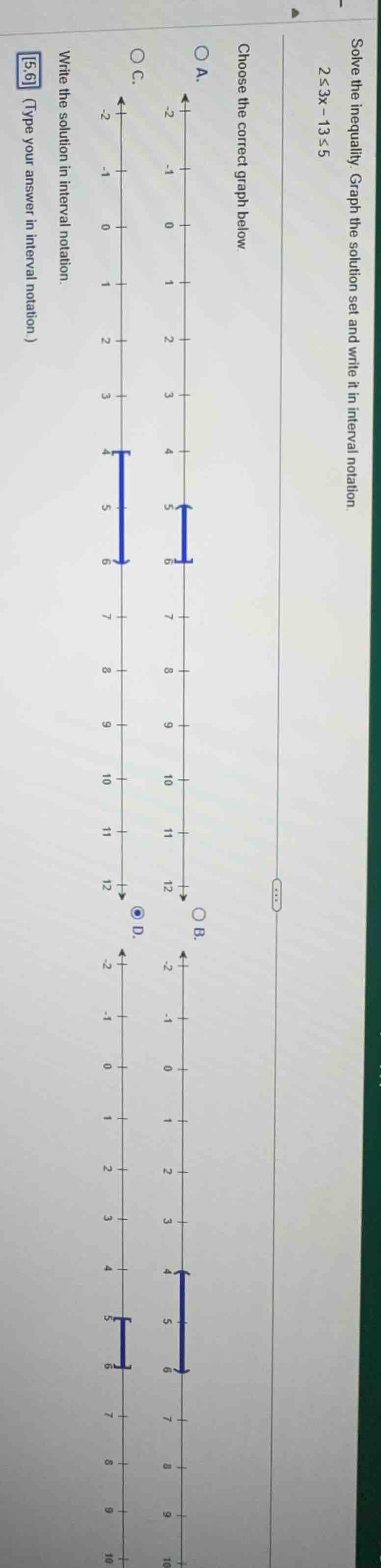 solve the inequality. graph the solution set and write it in interval n…