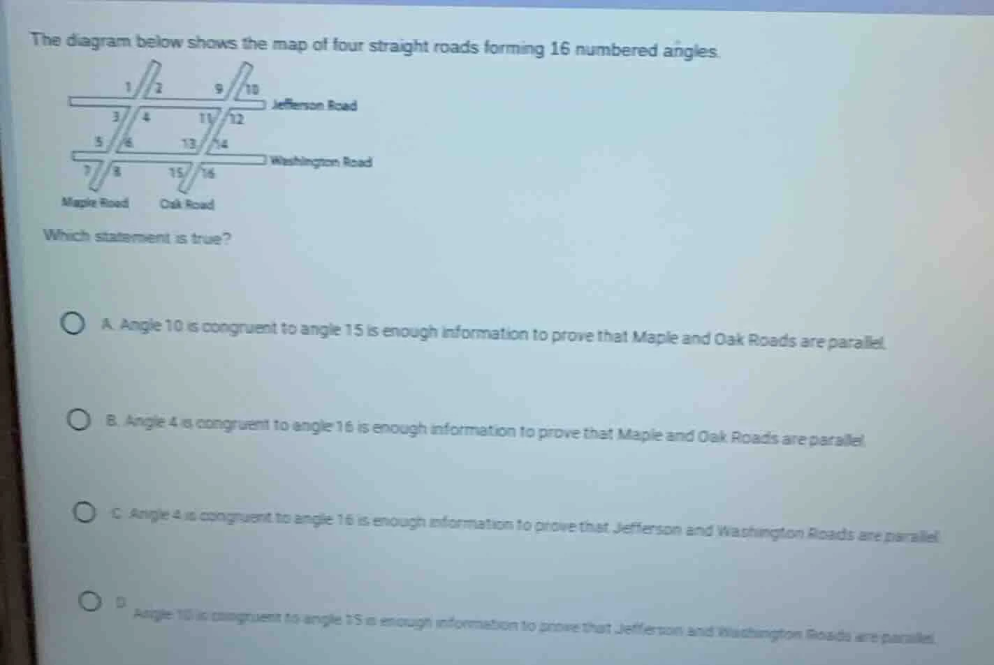 the diagram below shows the map of four straight roads forming 16 numbe…
