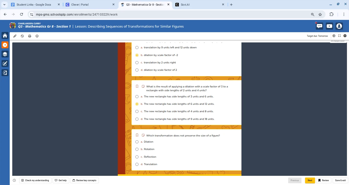 a. translation by 9 units left and 12 units down b. dilation by scale f…