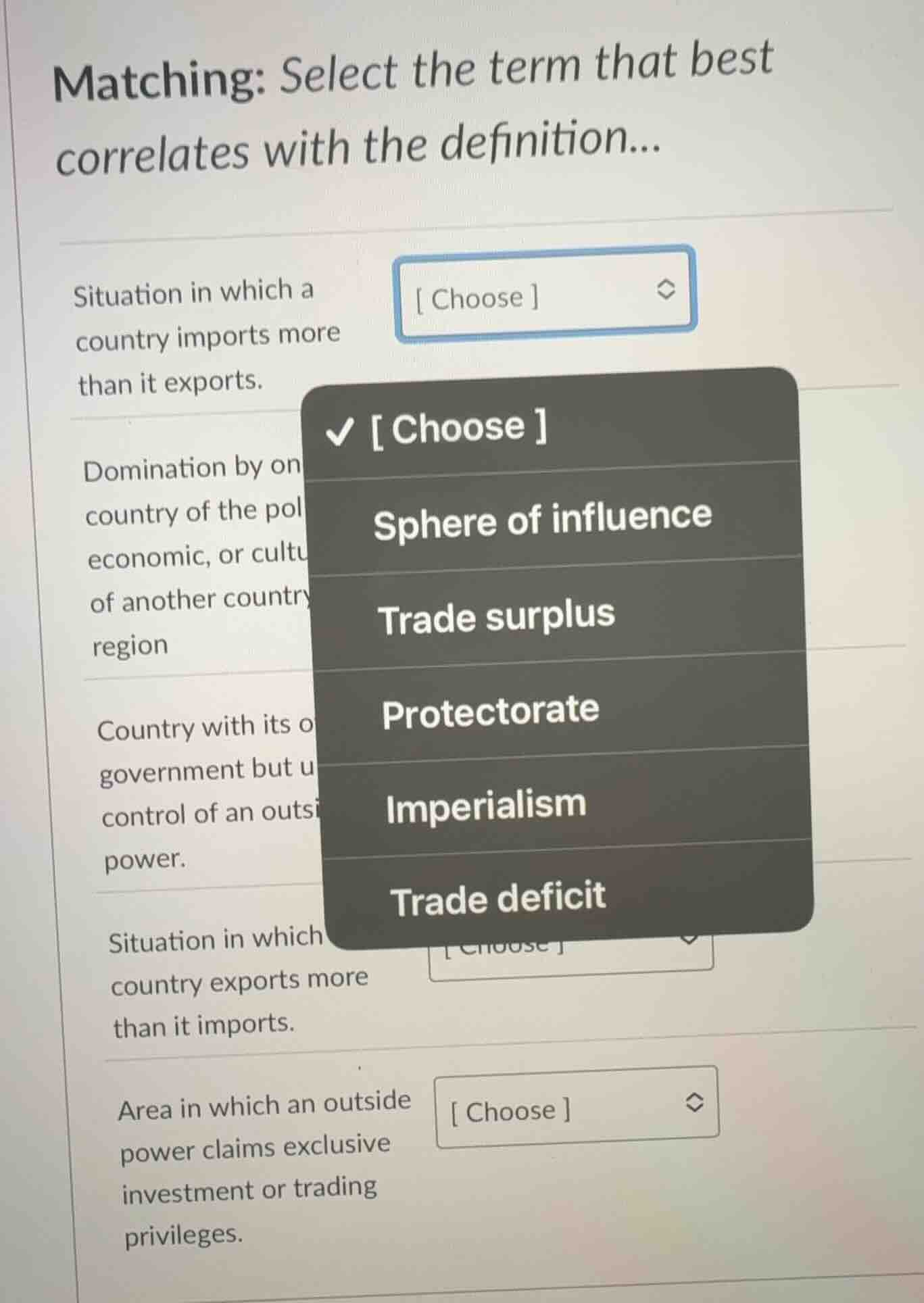 matching: select the term that best correlates with the definition... 1…