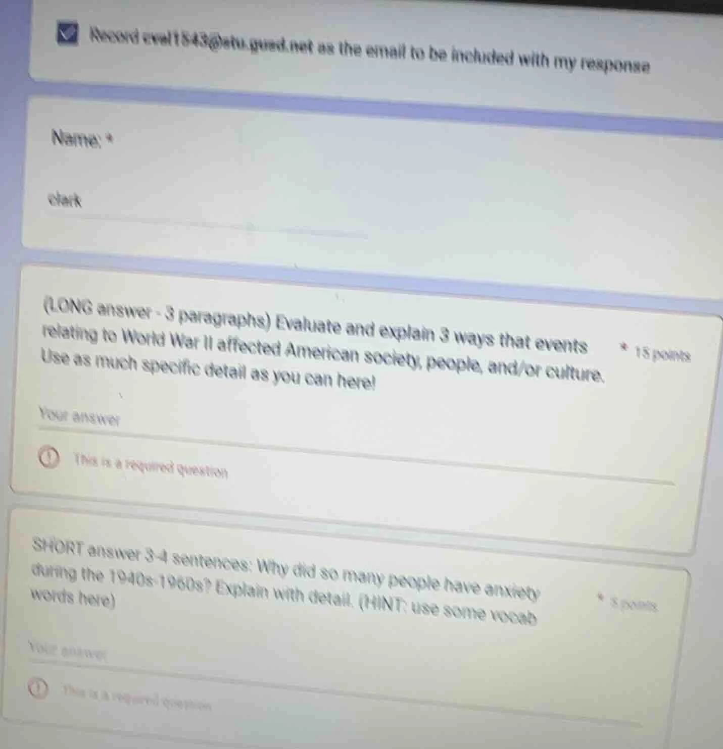 record eval1543@stu.gued.net as the email to be included with my respon…