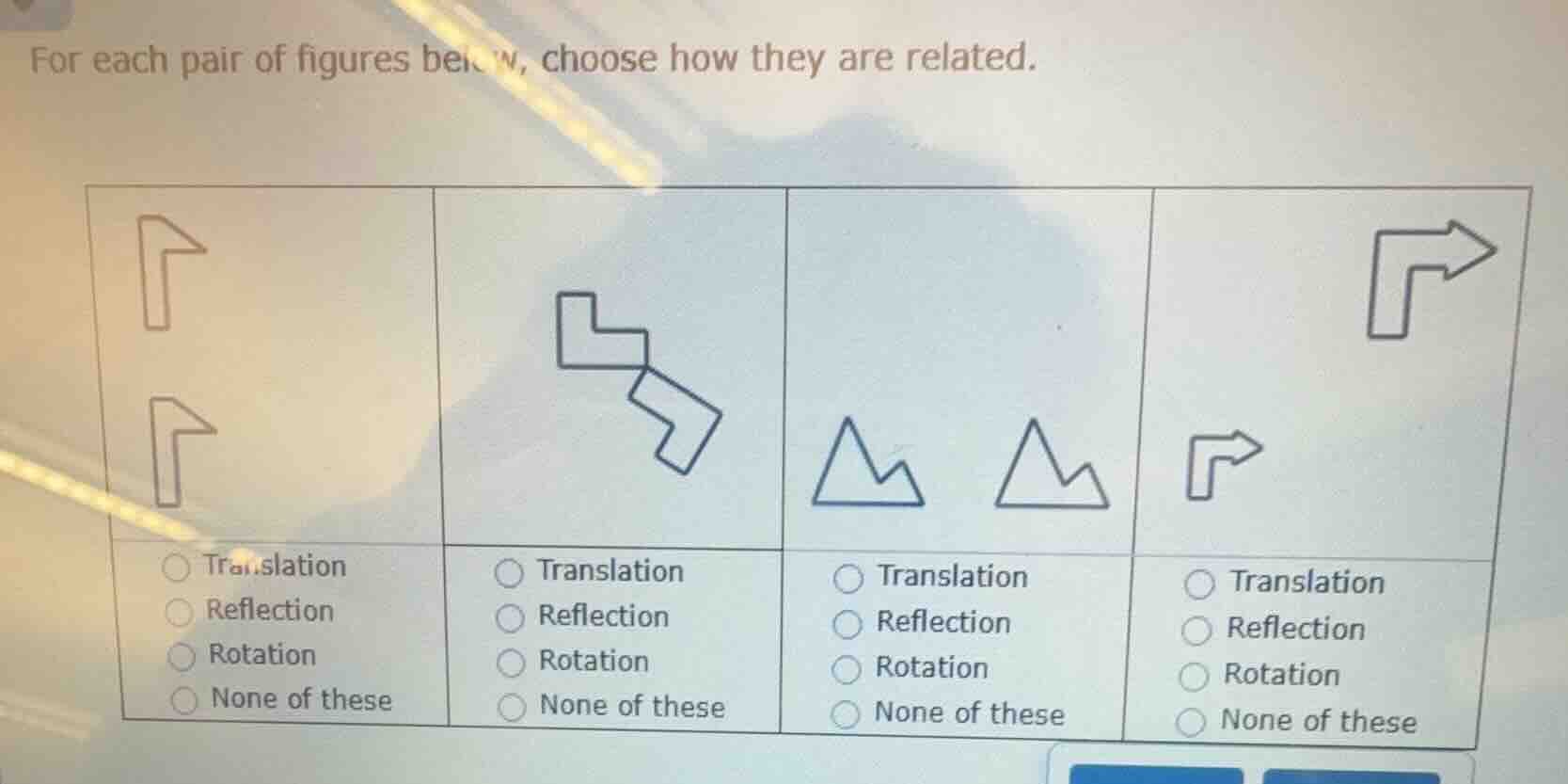 for each pair of figures below, choose how they are related. 1. options…