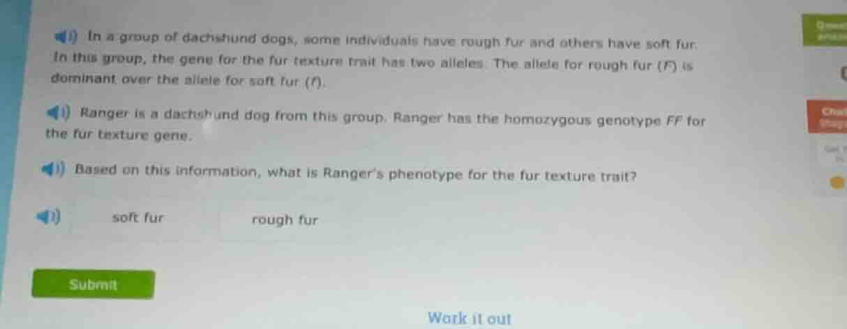 1) in a group of dachshund dogs, some individuals have rough fur and ot…
