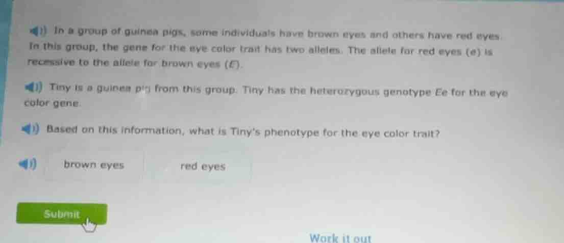 1) in a group of guinea pigs, some individuals have brown eyes and othe…