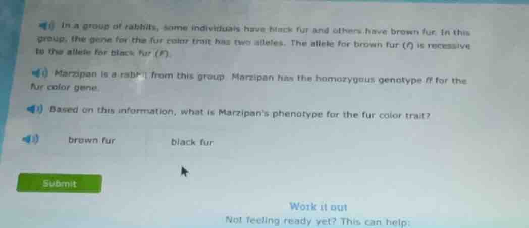 in a group of rabbits, some individuals have black fur and others have …