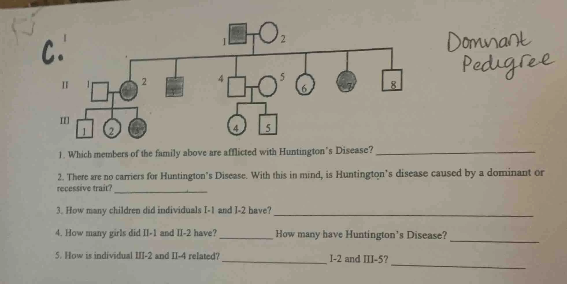 dominant pedigree 1. which members of the family above are afflicted wi…