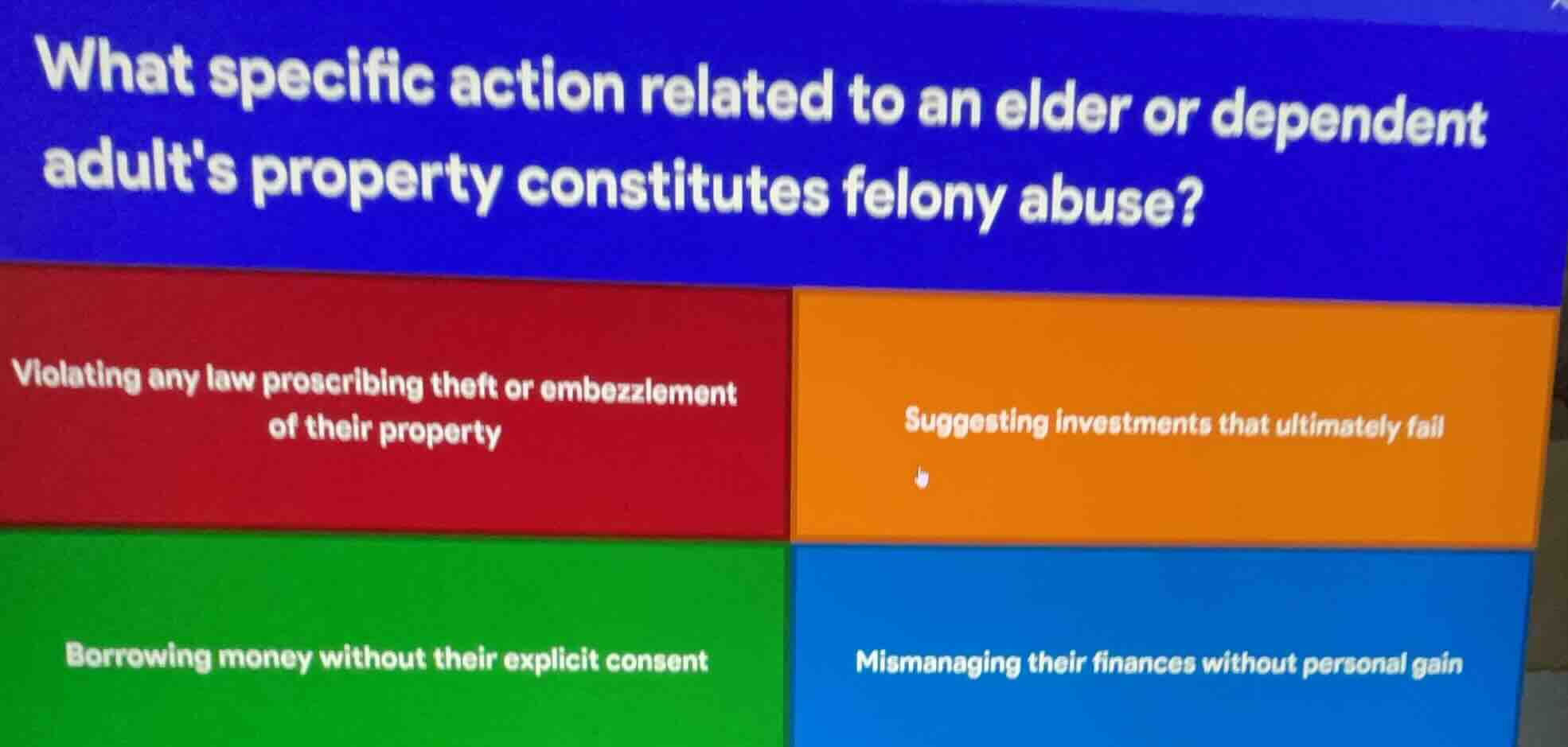 what specific action related to an elder or dependent adults property c…