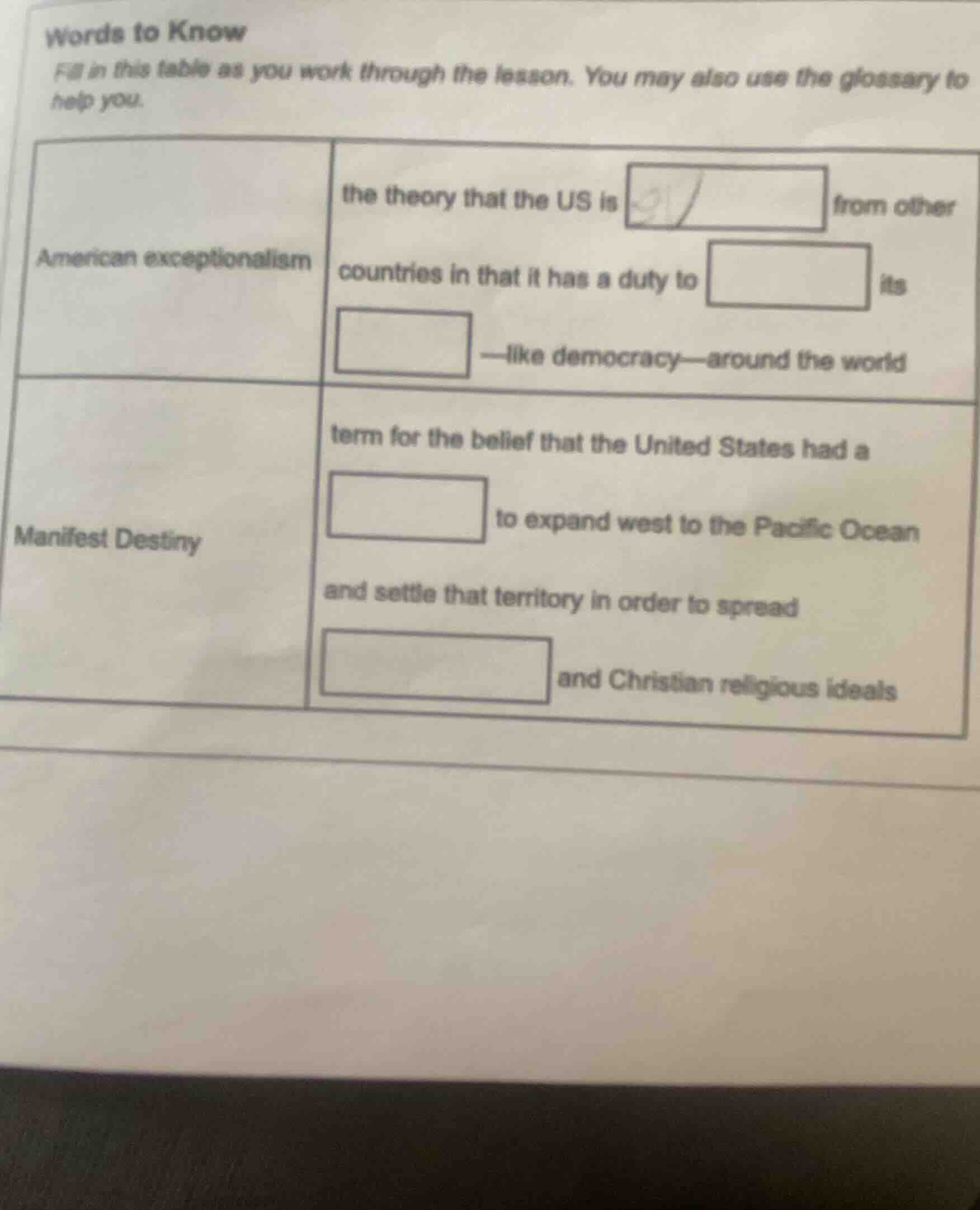 words to know fill in this table as you work through the lesson. you ma…