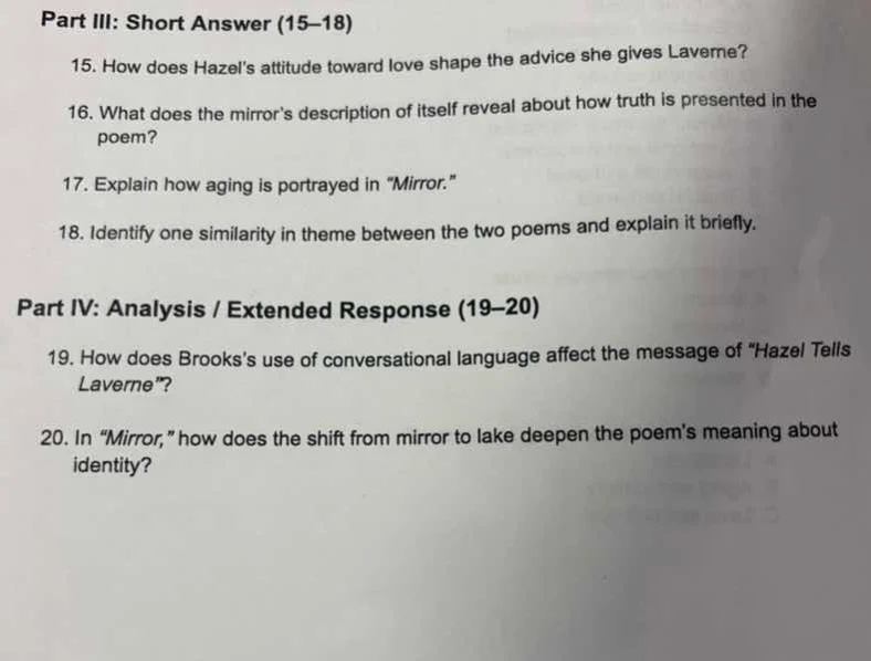 part iii: short answer (15-18) 15. how does hazels attitude toward love…