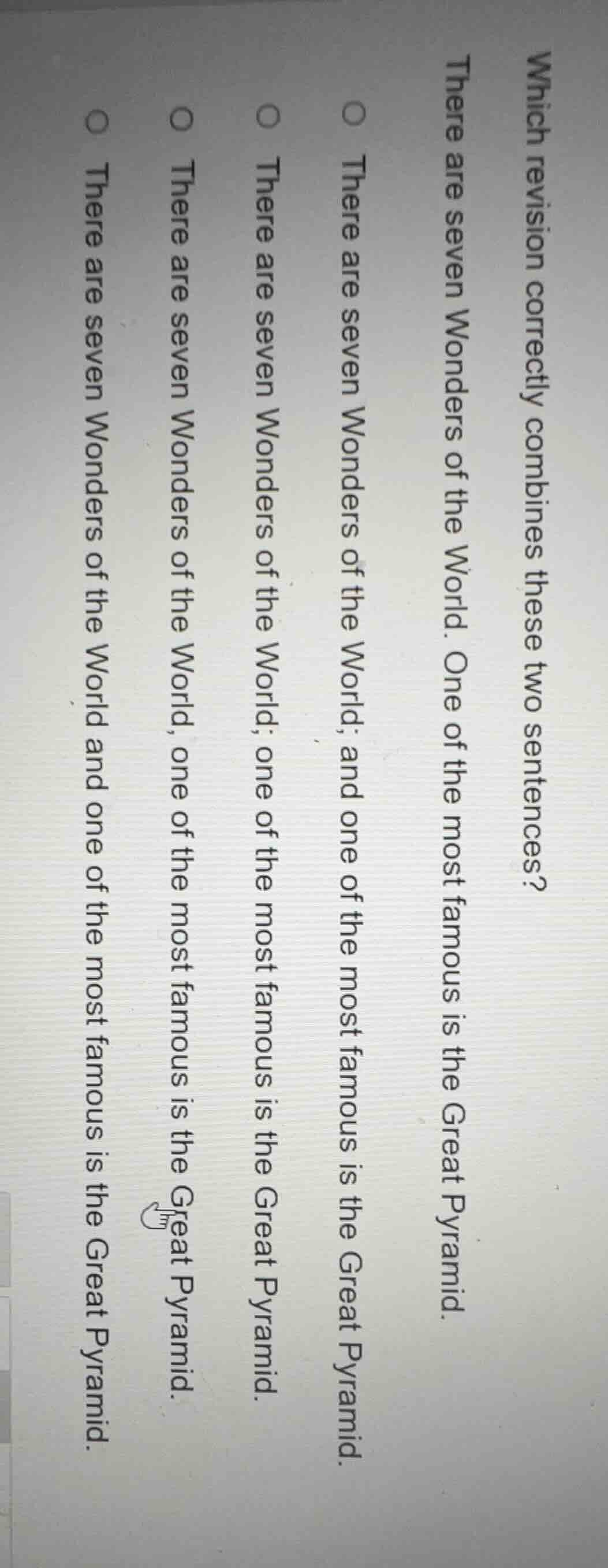 which revision correctly combines these two sentences? there are seven …