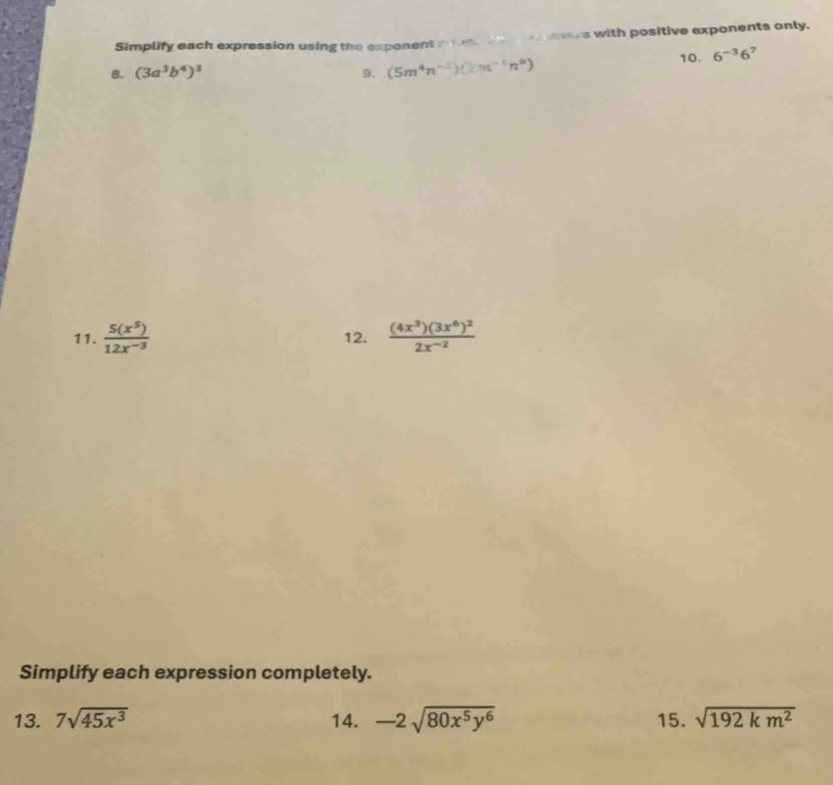 simplify each expression using the exponent rules with positive exponen…