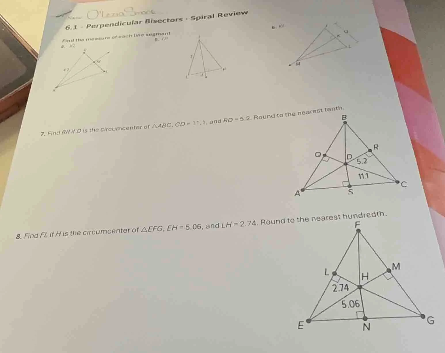 name6.1 - perpendicular bisectors · spiral reviewfind the measure of ea…