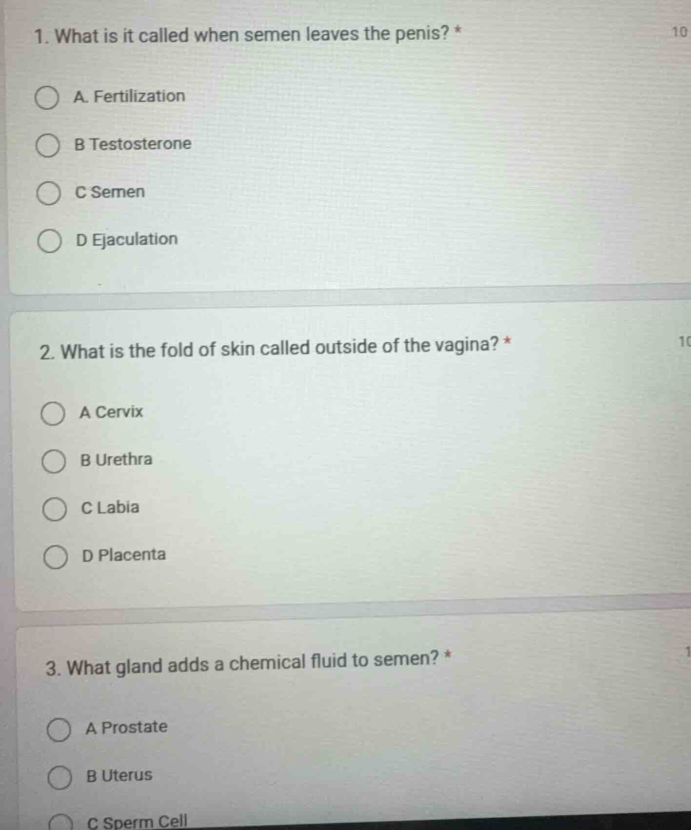 1. what is it called when semen leaves the penis? *a. fertilizationb te…