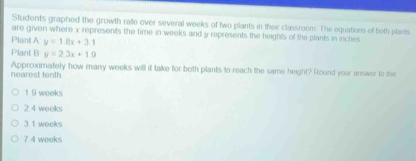 students graphed the growth rate over several weeks of two plants in th…
