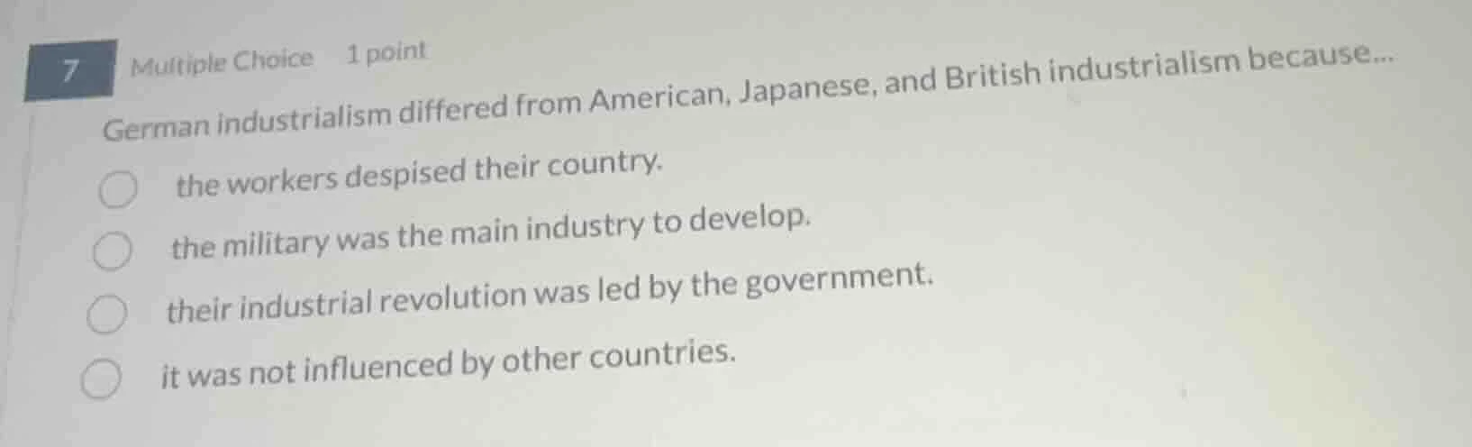 7 multiple choice 1 point german industrialism differed from american, …
