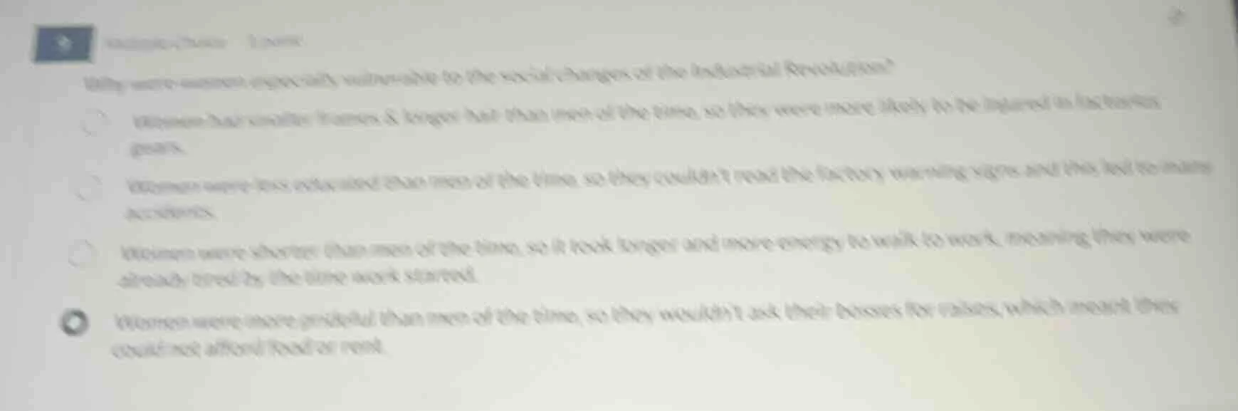 multiple choicewhy were women especially vulnerable to the social chang…
