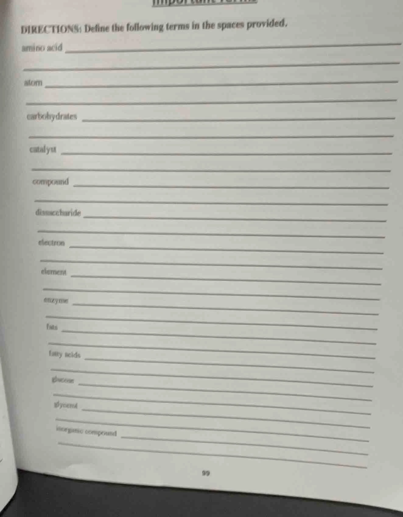 directions: define the following terms in the spaces provided. amino ac…